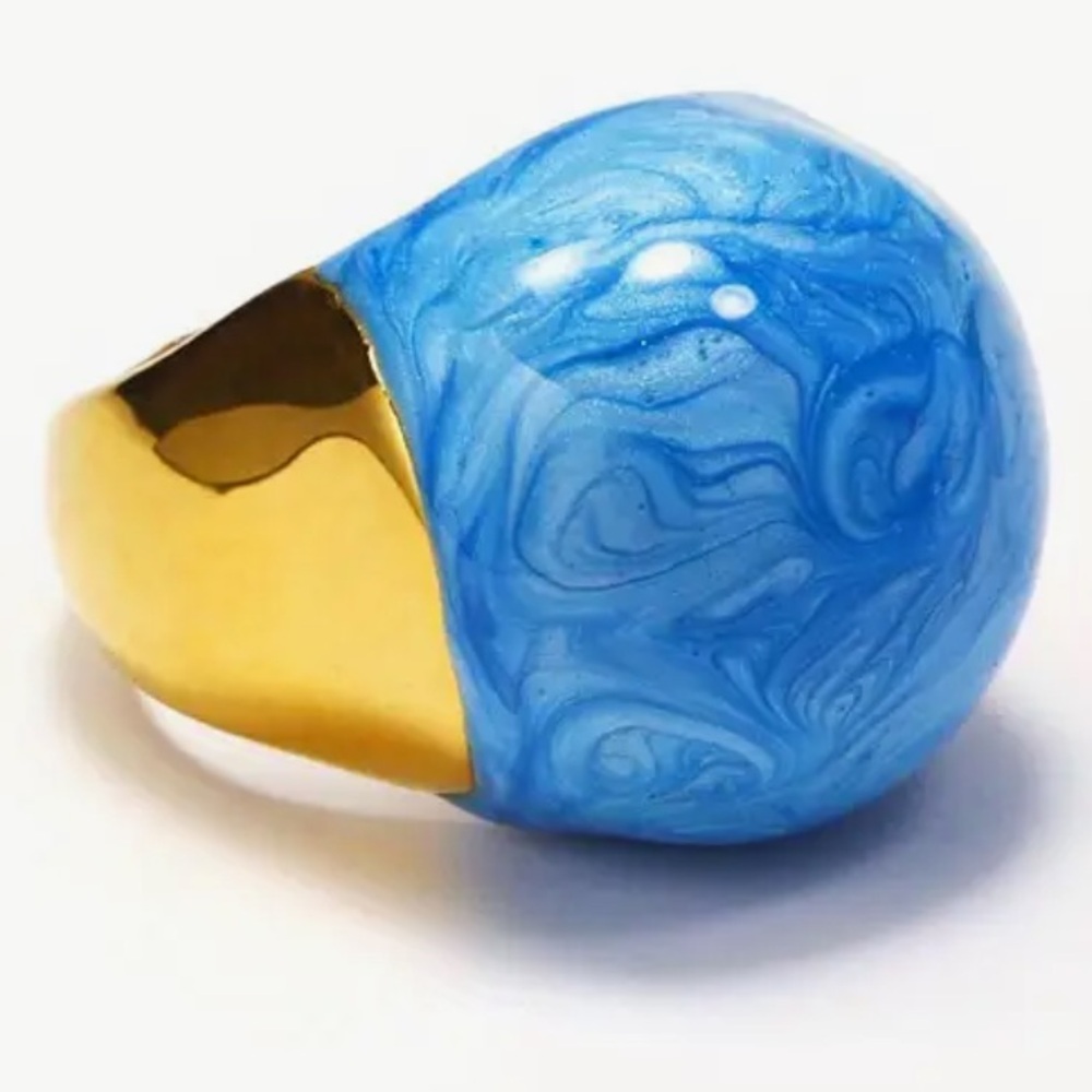 Turquoise and Gold Tone Geometric Drop Ring Stainless Steel Size 7 NWT